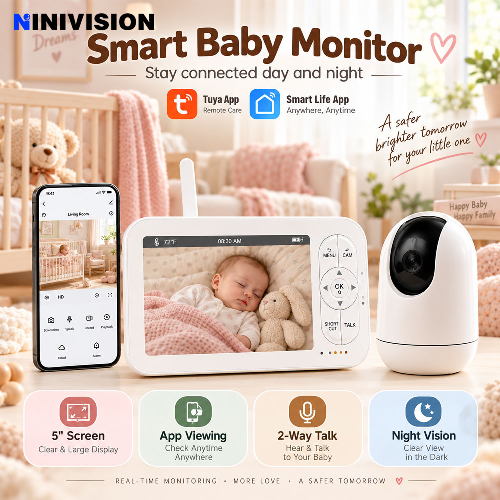 Baby Nursery Temperature - 5-Zoll-HD-Video-Babyphone mit Kamera und Tuya Infrarot-Nachtsicht,