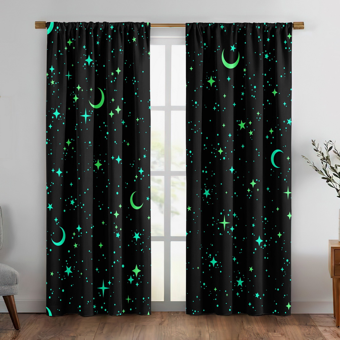 Baby Nursery Blackout Curtains - 2-teilige im Dunkeln leuchtende Stern- und