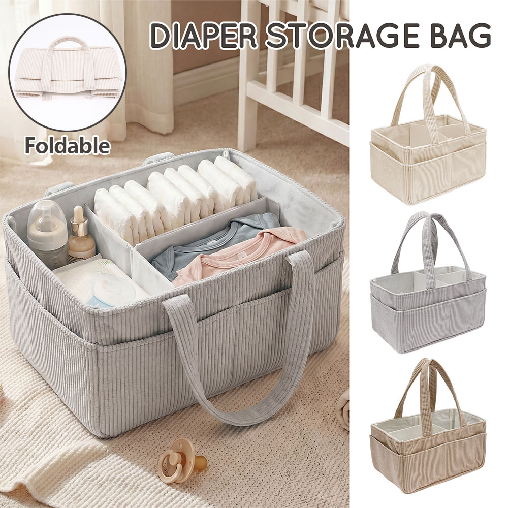 Diaper Caddy Organizer - Tragbarer Baby-Windel-Organizer aus Weichem Cord, Faltbarer