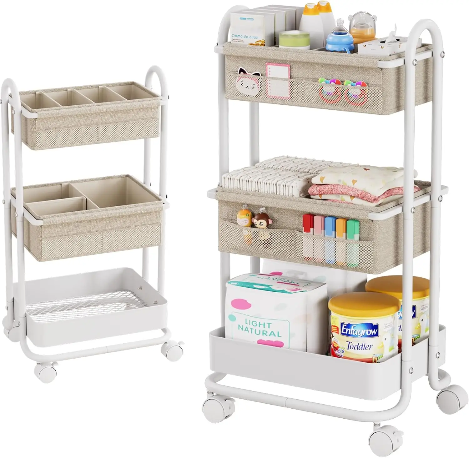 Diaper Caddy Organizer - Baby-Windel-Organizer, 3-stufiger Rollwagen mit abnehmbaren Trennwänden