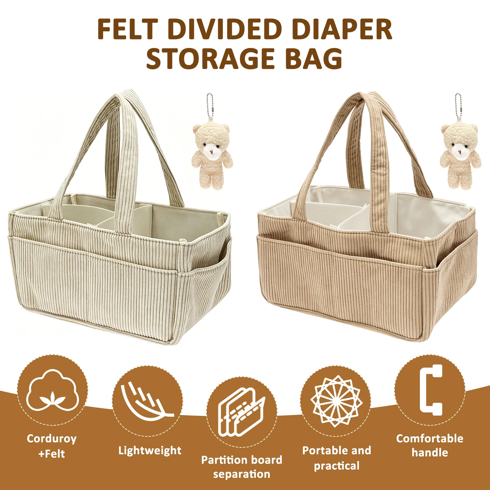 Diaper Caddy Organizer - Tragbare Reise-Mama-Tasche, faltbarer Baby-Windel-Organizer mit Griff