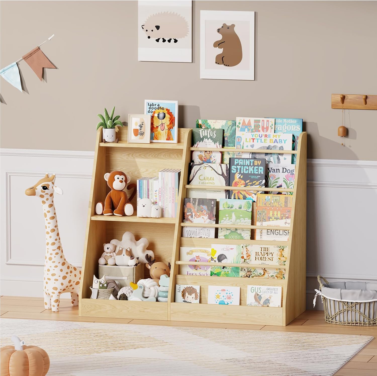 Baby Nursery Bookshelf - Kinder-Bücherregal Montessori Vorderseitiges Bücherregal 5-stufiges Baby-Bücherregal