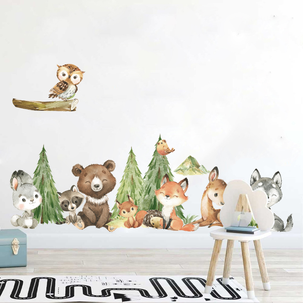 Baby Nursery Design - Cartoon Aquarell Wald Tier Wandaufkleber Kinderzimmer