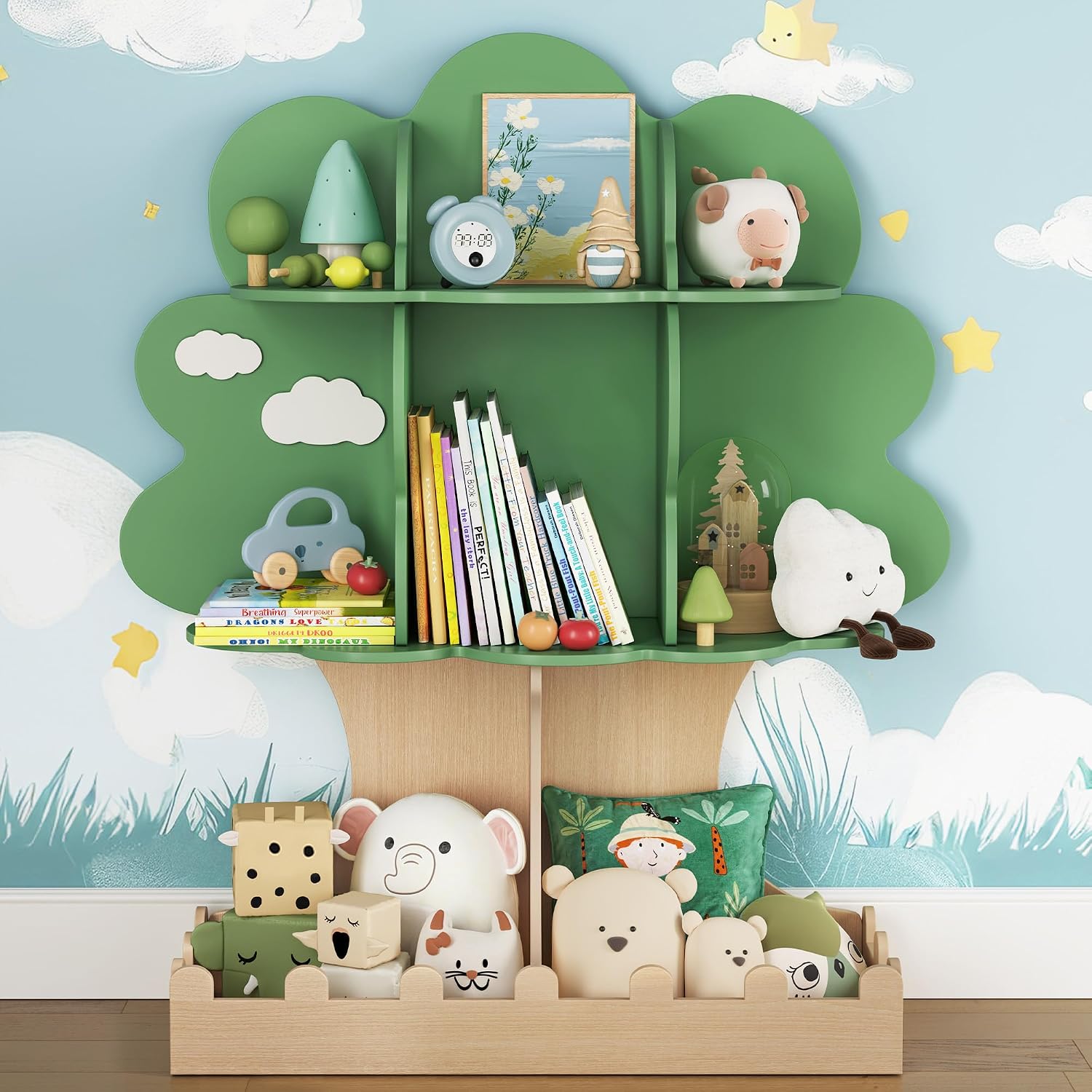 Baby Nursery Bookshelf - Kleinkind-Baumregal Baby Montessori Holz-Bücherregal Kinderzimmer Kinderzimmer