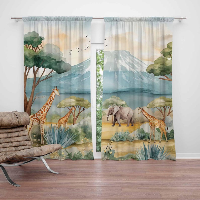 Baby Nursery Blackout Curtains - Safari Tiere Kinder Vorhänge Baby Boy