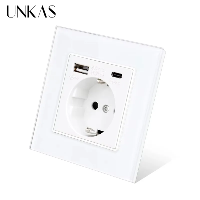 Outlet Cover Childproof - UNKAS Typ-C USB-Wandsteckdose aus gehärtetem Glas,