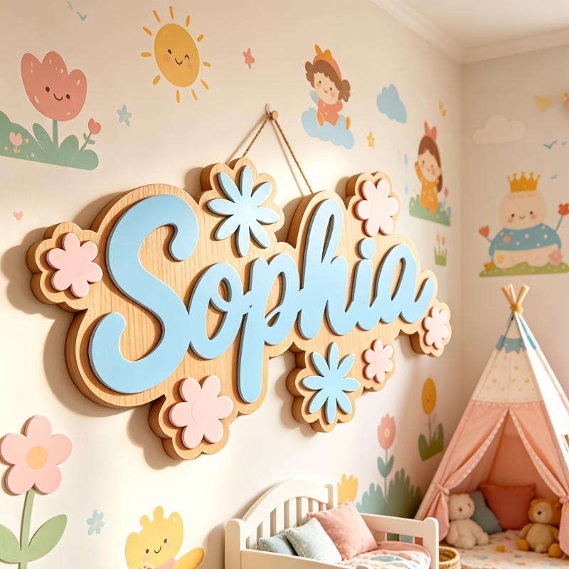 Baby Nursery Baby - Personalisiertes Namensschild mit Blumenmotiv, Anpassbare Pastellfarbene
