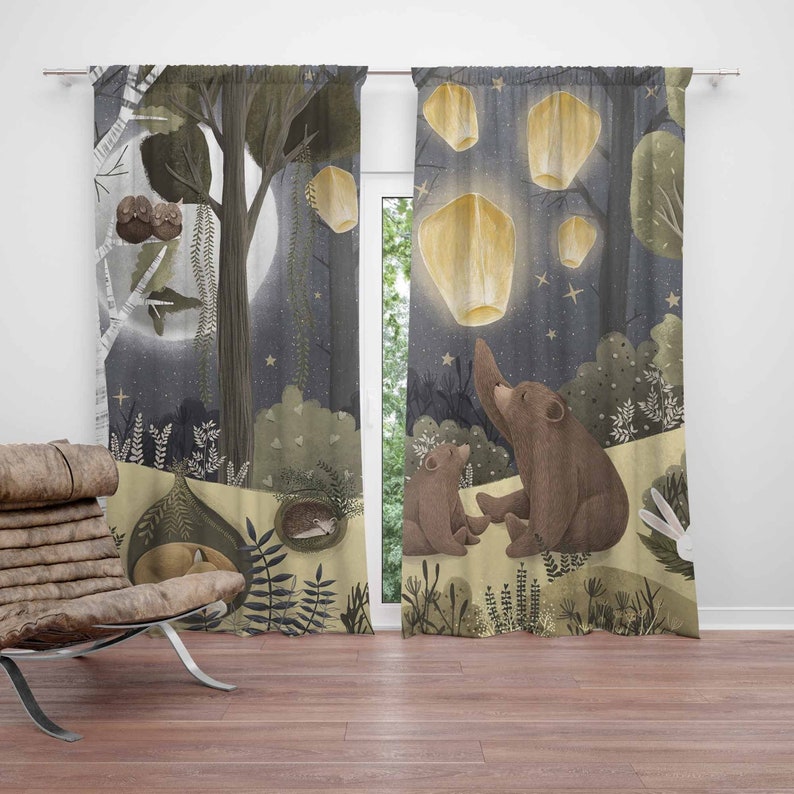 Baby Nursery Blackout Curtains - Wald Kinderzimmer Vorhänge Tier Bär Kinder
