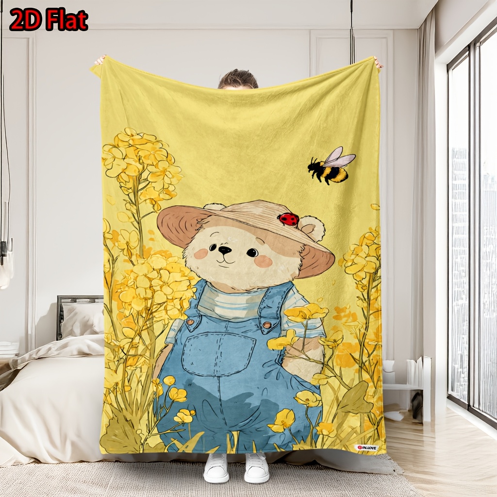 Baby Nursery Yellow - Niedliche gelbe Blumen-Bären-Decke, Kinderzimmer-Deko, Baby-Kinder-Bettwäsche, Geschenk,
