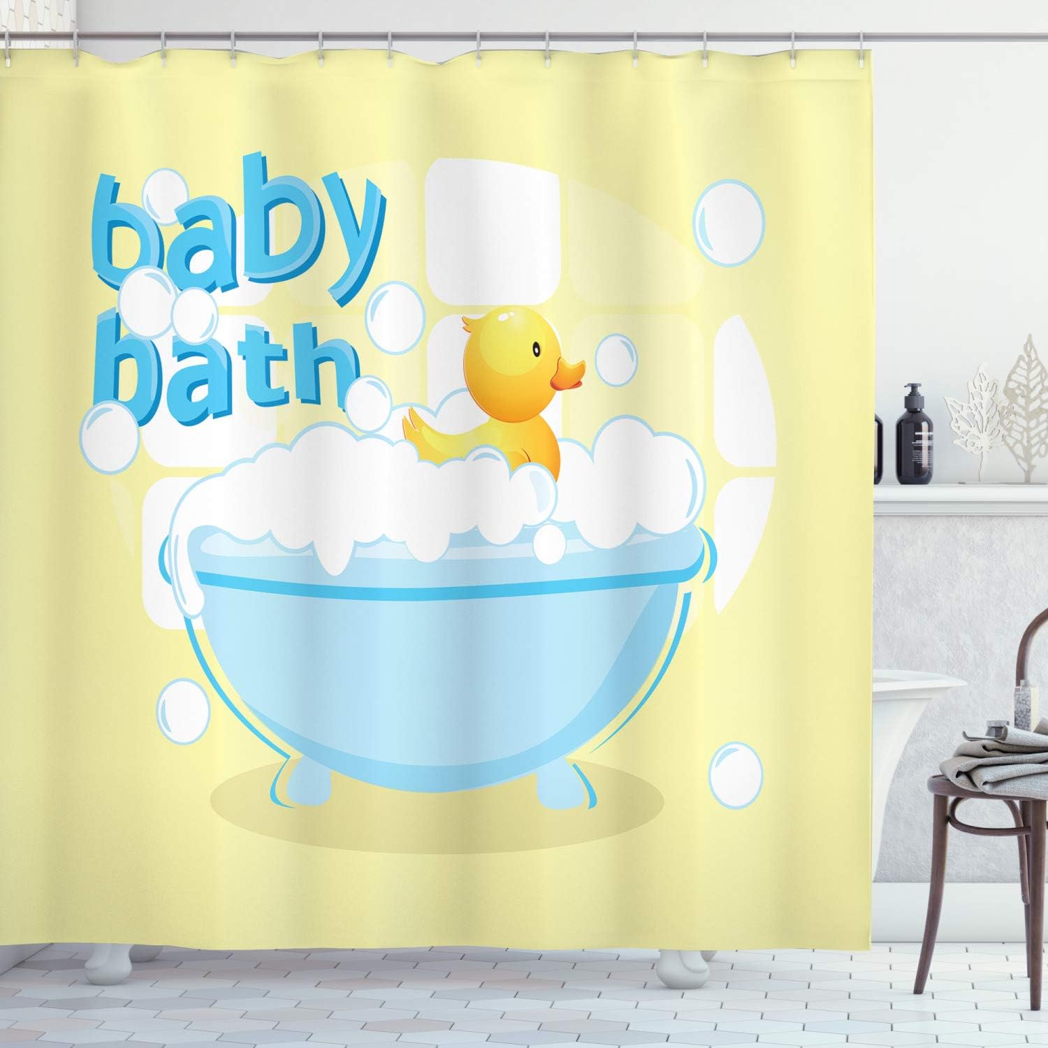Gelber Baby-Badevorhang mit Lu – Baby Nursery Yellow Bewertung und Preis