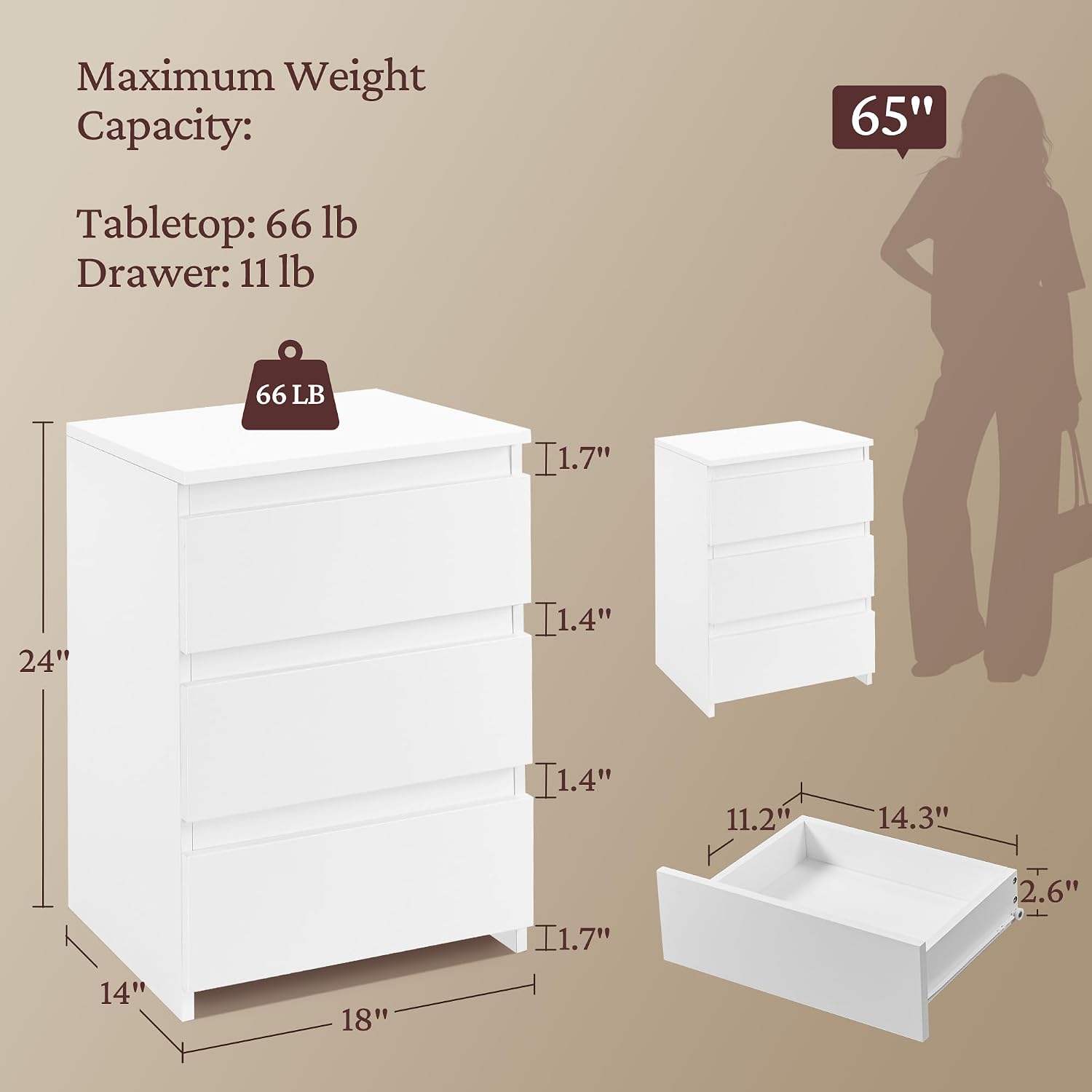 Kleiner Nachttisch mit 3 Schub – Drawer Dresser White Bewertung und Preis
