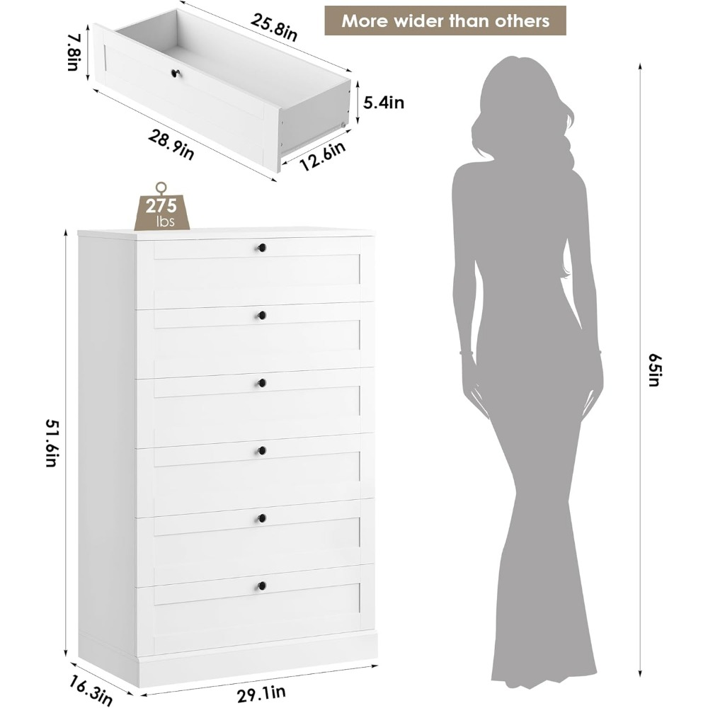 Exquisite weiße Kommode mit 6  – Drawer Dresser White Bewertung und Preis